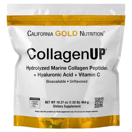 California Gold California Gold Nutrition CollagenUP® 加水分解マリンコラーゲンペプチド ヒアルロン酸とビタミンC配合 無香料 1.02 lb(464g) パッケージ画像