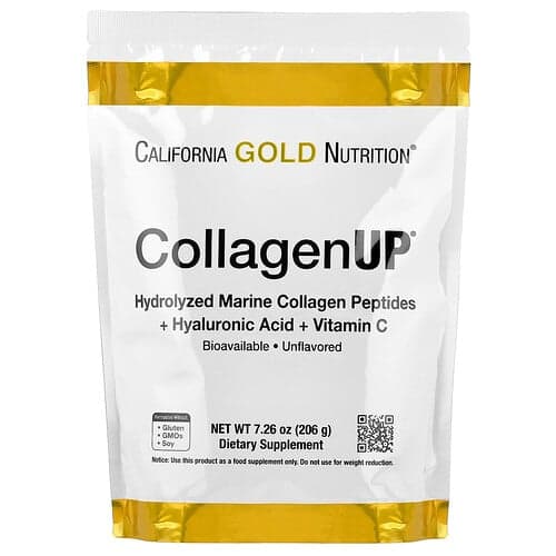California Gold California Gold Nutrition CollagenUP®、加水分解海洋コラーゲンペプチド、ヒアルロン酸とビタミンC配合、無香料、206g パッケージ画像