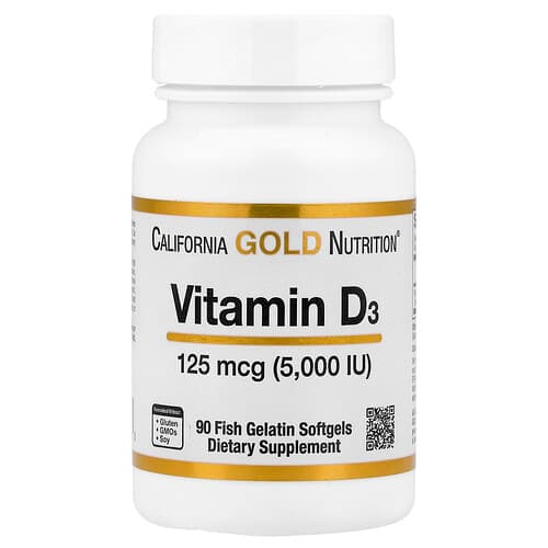 California Gold California Gold Nutrition ビタミンD3 125mcg（5,000IU） フィッシュゼラチンソフトジェル90粒 パッケージ画像