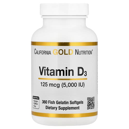 California Gold California Gold Nutrition ビタミンD3 125mcg(5,000IU) フィッシュゼラチンソフトジェル360粒 パッケージ画像