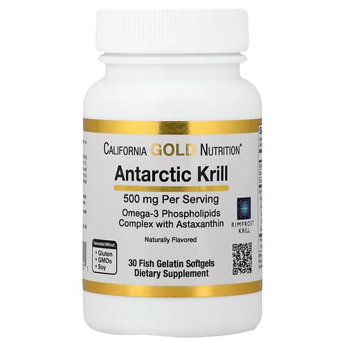 California Gold California Gold Nutrition アンタルクティック クリルオイル オメガ3 リン脂質複合体 EPA・DHA・アスタキサンチン配合 ナチュラルストロベリー&レモン 500mg フィッシュゼラチンソフトジェル30粒 パッケージ画像