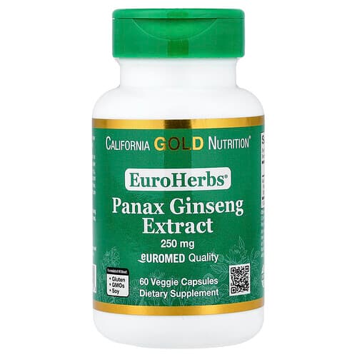 California Gold California Gold Nutrition EuroHerbs® パナックスジンセン エキス Euromed Quality 250mg ベジカプセル60粒 パッケージ画像