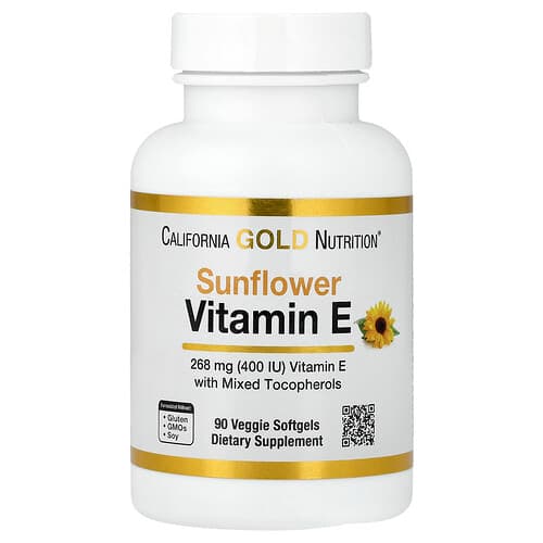 California Gold California Gold Nutrition サンフラワービタミンE ミックストコフェロール 400IU ベジソフトジェル90粒 パッケージ画像