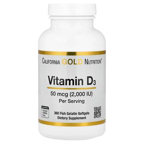 California Gold California Gold Nutrition ビタミンD3 50mcg (2,000IU) フィッシュゼラチンソフトジェル360粒 パッケージ画像
