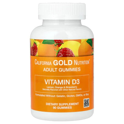 California Gold California Gold Nutrition ビタミンD3 グミ レモン、オレンジ&ストロベリー 90粒（1粒あたり25mcg/1,000IU） パッケージ画像