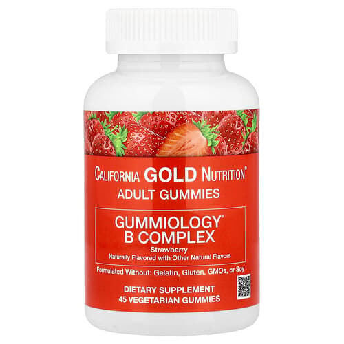 California Gold California Gold Nutrition B複合体グミ ビタミンB6・B12、葉酸、ビオチン配合 ストロベリー味 ベジタリアングミ45粒 パッケージ画像