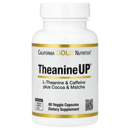 California Gold California Gold Nutrition TheanineUP®、L-テアニン & カフェイン プラス ココア・マッチャ、ベジカプセル60粒 パッケージ画像