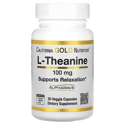 California Gold California Gold Nutrition L-テアニン AlphaWave配合 100mg ベジカプセル30粒 パッケージ画像
