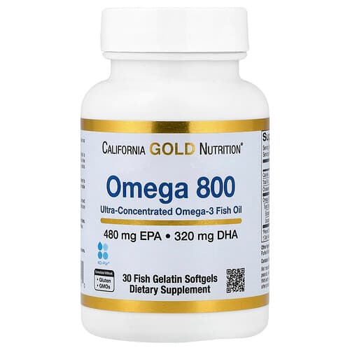 California Gold California Gold Nutrition オメガ800 ウルトラ濃縮オメガ3 フィッシュオイル kd-pur® トリグリセリド型 フィッシュゼラチンソフトジェル30粒（1粒あたり1,000mg） パッケージ画像