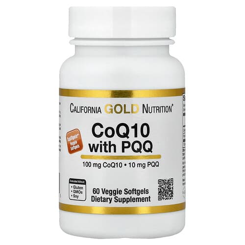 California Gold California Gold Nutrition CoQ10 with PQQ ユビキノン USP タピオカベジソフトジェル サンフラワーレシチン配合 100mg 60粒 パッケージ画像
