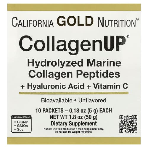 California Gold California Gold Nutrition CollagenUP® 海由来加水分解コラーゲンペプチド ヒアルロン酸とビタミンC配合 無味 10包 1包5g(0.18oz) パッケージ画像
