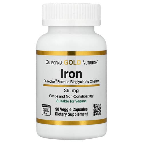 California Gold California Gold Nutrition Ferrochel® アイアン（ビスグリシネート）36 mg ベジカプセル90粒 パッケージ画像