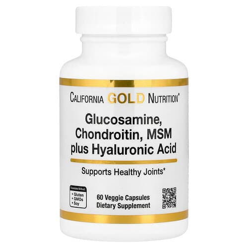 California Gold California Gold Nutrition グルコサミン コンドロイチン MSM プラス ヒアルロン酸 ベジカプセル60粒 パッケージ画像