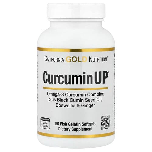 California Gold California Gold Nutrition CurcuminUP™ オメガ3クルクミンコンプレックス ブラッククミンシードオイル、ボスウェリア、ジンジャー配合 フィッシュゼラチンソフトジェル90粒 パッケージ画像