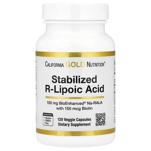 California Gold California Gold Nutrition スタビライズド R-リポ酸 Bio-Enhanced® Na-RALA配合 ビオチン入り ベジカプセル120粒 パッケージ画像