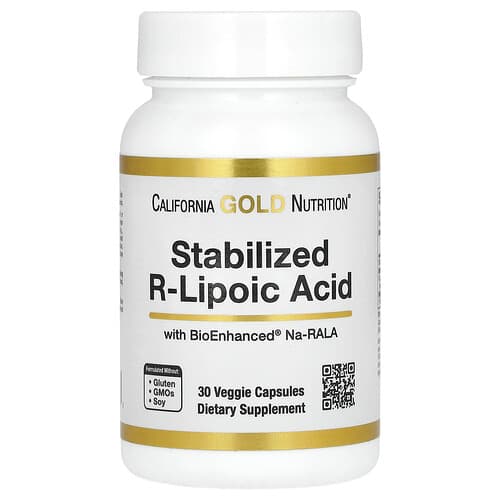 California Gold California Gold Nutrition, 安定化R-リポ酸 ビオチン配合, ベジカプセル30粒 パッケージ画像