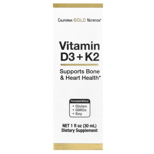 California Gold California Gold Nutrition ビタミンD3 + K2 as MK4、25mcg（1,000IU）、1fl oz（30ml） パッケージ画像