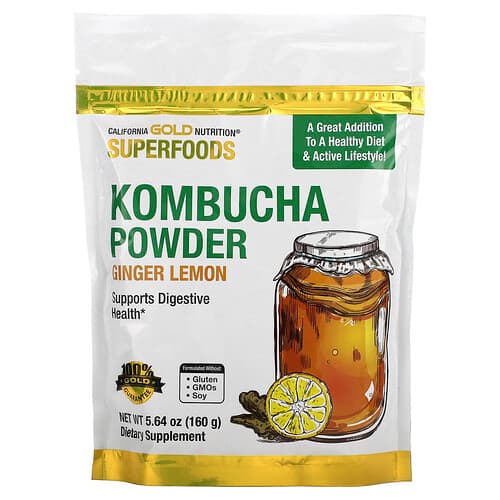 California Gold California Gold Nutrition スーパーフーズ コンブチャパウダー ジンジャーレモン 160g パッケージ画像