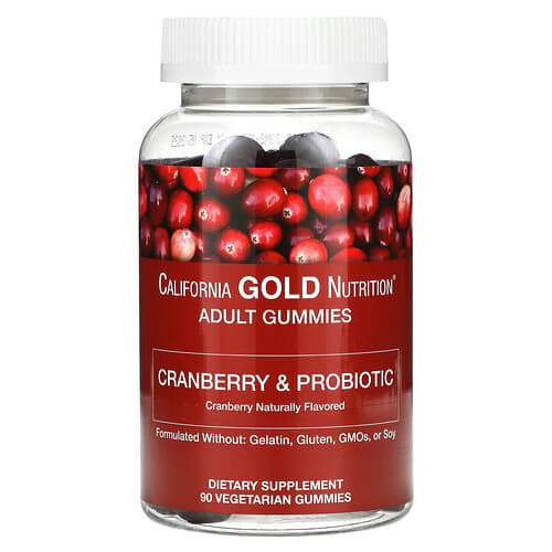 California Gold California Gold Nutrition クランベリー&プロバイオティック グミ クランベリーコンセントレート、フラクトオリゴ糖、バシラス・コアグランス配合 ベジタリアングミ90粒 パッケージ画像