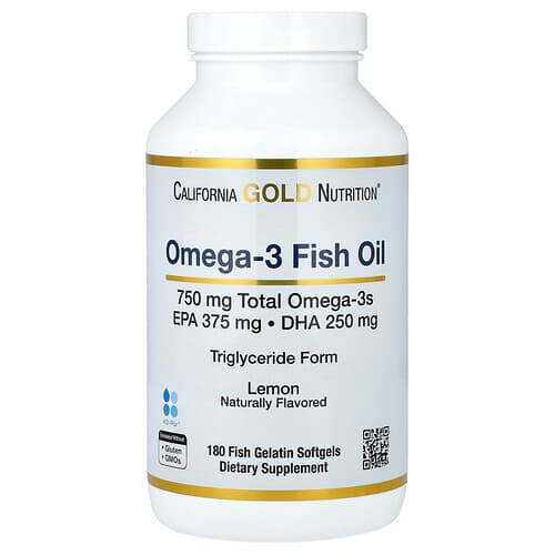 California Gold California Gold Nutrition オメガ3フィッシュオイル EPA/DHA ナチュラルレモン ソフトジェル180粒 パッケージ画像