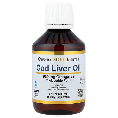 California Gold California Gold Nutrition コッドレバーオイル オメガ3脂肪酸配合 EPA・DHA・ビタミンA・D ノルウェー産 トリグリセリド形 ナチュラルレモン味 200ml パッケージ画像