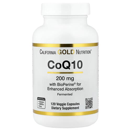 California Gold California Gold Nutrition CoQ10 ビオペリン®配合 ブラックペッパーエキス 200mg ベジカプセル120粒 パッケージ画像