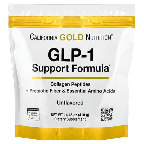 California Gold California Gold Nutrition GLP-1 サポート フォーミュラ コラーゲンペプチド、プレバイオティクスファイバー&必須アミノ酸配合、無香料、410g パッケージ画像