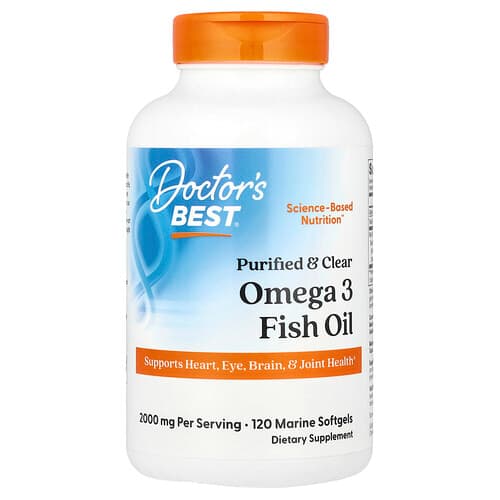 Doctor's Best ドクターズベスト ピュアファイド&クリア オメガ3フィッシュオイル ソフトジェル120粒（1ソフトジェルあたり1,000mg） パッケージ画像