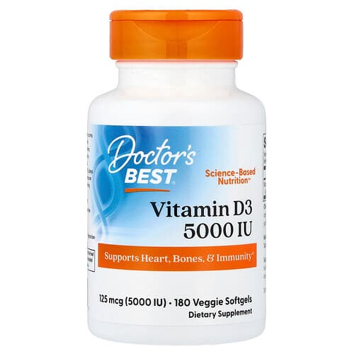 Doctor's Best Doctor's Best ビタミンD3 125mcg (5,000 IU) ベジカプセル180粒 パッケージ画像