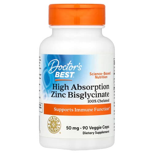 Doctor's Best Doctor's Best、高吸収亜鉛ビスグリシネート、50mg、ベジカプセル90粒 パッケージ画像