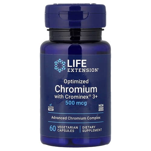 Life Extension Life Extension オプティマイズド クロミウム ウィズ クロミネックス® 3+、500mcg、ベジタリアンカプセル60粒 パッケージ画像
