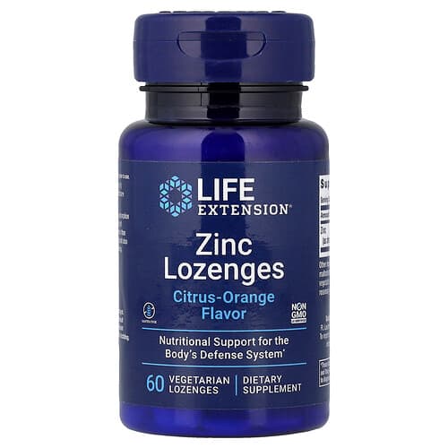 Life Extension Life Extension ジンク ロゼンジ シトラス-オレンジ味 ベジタリアン ロゼンジ60粒(1粒あたり18.75mg) パッケージ画像