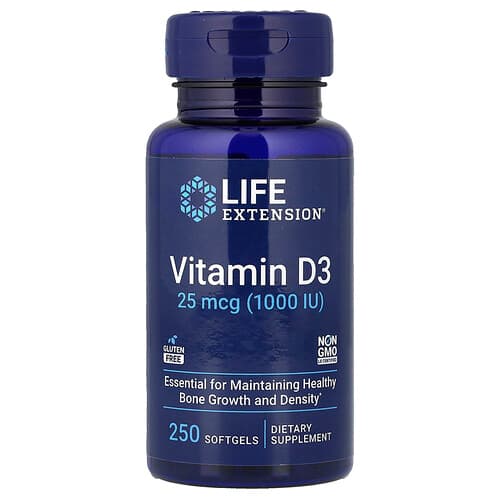 Life Extension Life Extension ビタミンD3 25mcg（1,000IU） ソフトジェル250粒 パッケージ画像