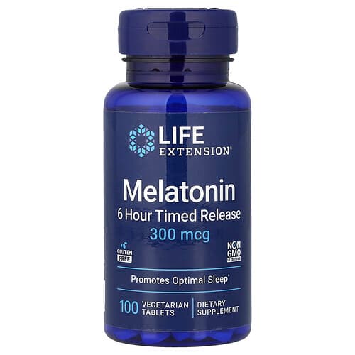 Life Extension Life Extension メラトニン 6時間タイムドリリース 300mcg ベジタリアンタブレット100粒 パッケージ画像