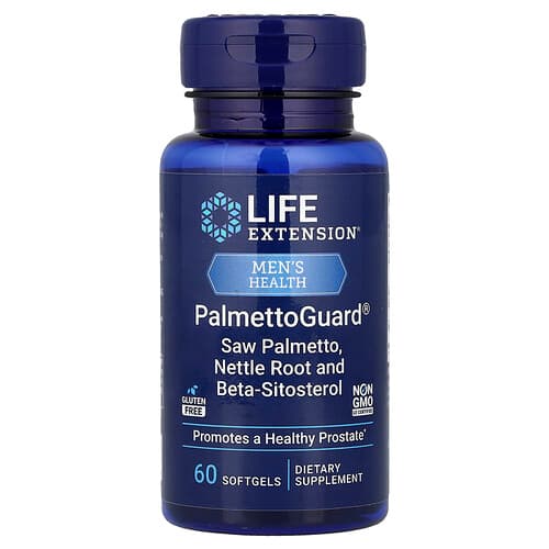 Life Extension Life Extension, Men's Health, PalmettoGuard®, ソウパルメット、ネットルルート、ベータシトステロール、ソフトジェル60粒 パッケージ画像