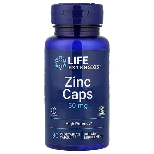 Life Extension Life Extension, Zinc Caps, 50mg, ベジタリアンカプセル90粒 パッケージ画像