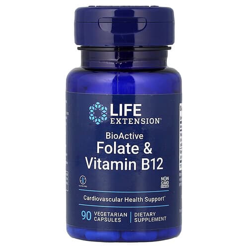 Life Extension Life Extension ビオアクティブ葉酸＆ビタミンB12 ベジタリアンカプセル90粒 パッケージ画像