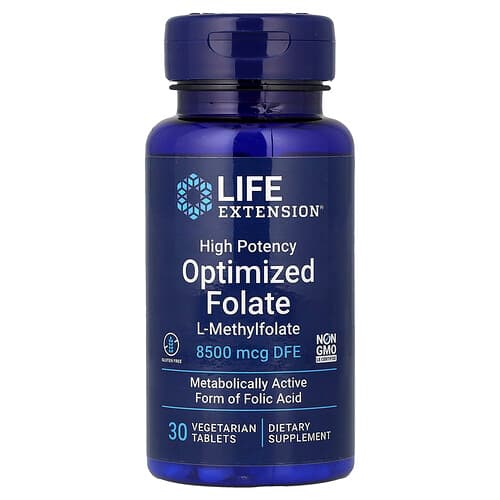 Life Extension Life Extension, オプティマイズド フォレート ハイポテンシー, 8,500mcg DFE, ベジタリアンタブレット30粒 パッケージ画像