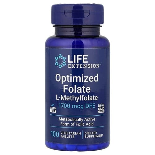 Life Extension Life Extension オプティマイズド葉酸 1,700mcg DFE ベジタリアンタブレット100粒 パッケージ画像