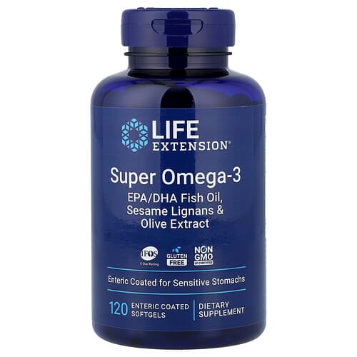 Life Extension Life Extension スーパーオメガ3 EPA/DHA フィッシュオイル セサミリグナン&オリーブエキス 腸溶性ソフトジェル120粒 パッケージ画像