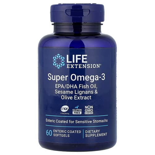 Life Extension Life Extension スーパーオメガ3 EPA/DHA フィッシュオイル セサミンリグナン&オリーブエキス配合 エンテリックコート ソフトジェル60粒 パッケージ画像