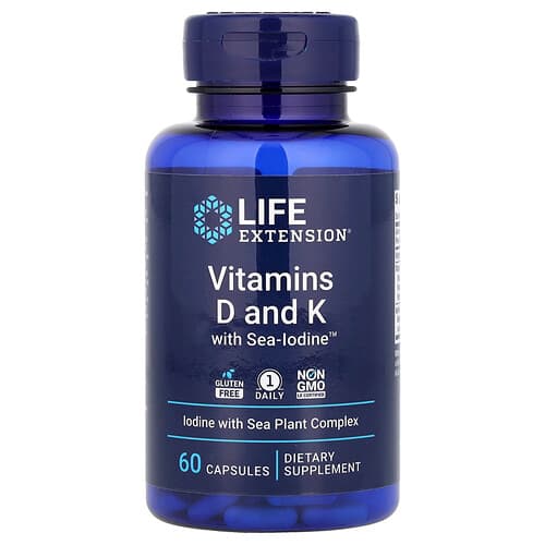 Life Extension Life Extension ビタミンD・Kウィズ シーアイオダイン™ 60カプセル パッケージ画像