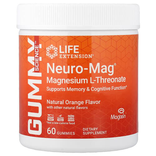 Life Extension Life Extension ニューロ-マグ® マグネシウム L-スレオン酸 ナチュラルオレンジ グミ60粒（1粒36mg） パッケージ画像
