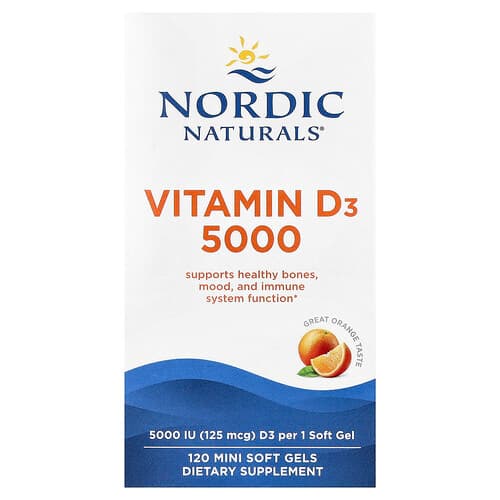 Nordic Naturals Nordic Naturals ビタミンD3 5000 オレンジ 125mcg(5,000IU) ミニソフトジェル120粒 パッケージ画像