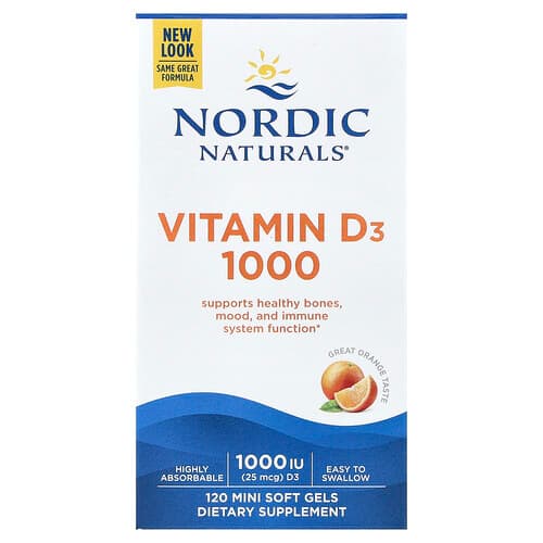 Nordic Naturals Nordic Naturals ビタミンD3 1000 オレンジ味 25mcg (1,000 IU) ミニソフトジェル120粒 パッケージ画像