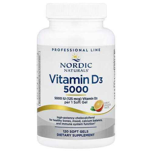 Nordic Naturals Nordic Naturals ビタミンD3 5000 オレンジ 125mcg(5,000IU)ソフトジェル120粒 パッケージ画像