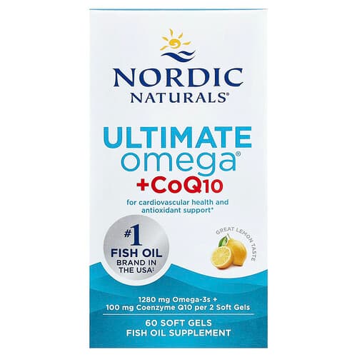 Nordic Naturals Nordic Naturals、Ultimate Omega® + CoQ10、レモン、ソフトジェル60粒 パッケージ画像