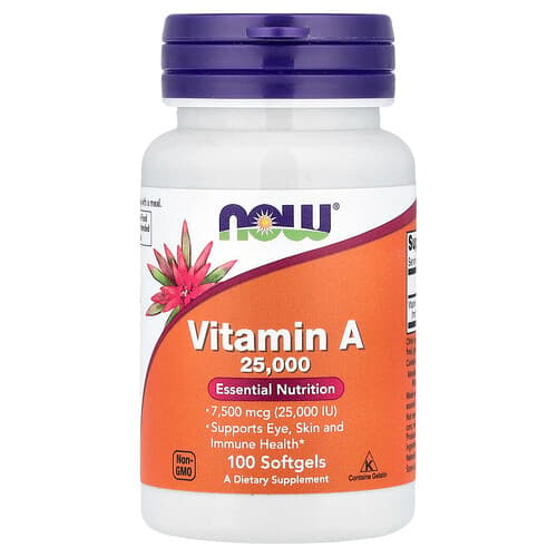 NOW Foods NOW Foods ビタミンA 7,500mcg(25,000IU) ソフトジェル100粒 パッケージ画像