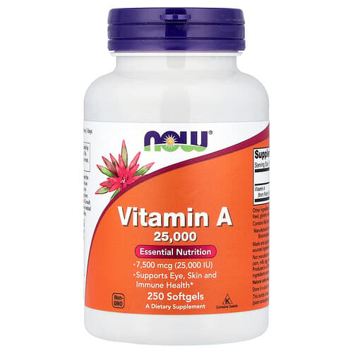 NOW Foods NOW Foods ビタミンA 7,500mcg (25,000IU) ソフトジェル250粒 パッケージ画像