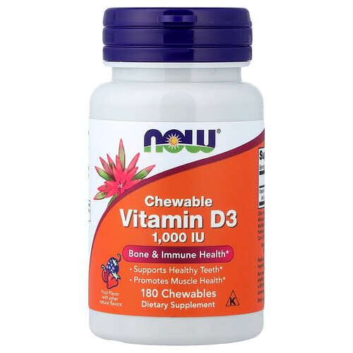 NOW Foods NOW Foods チューアブル ビタミンD-3 フルーツ味 25mcg(1,000IU) 180粒 パッケージ画像